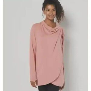 Zuda Z-Knit Drape Shoulder Wrap with Snaps Top Peach Size L